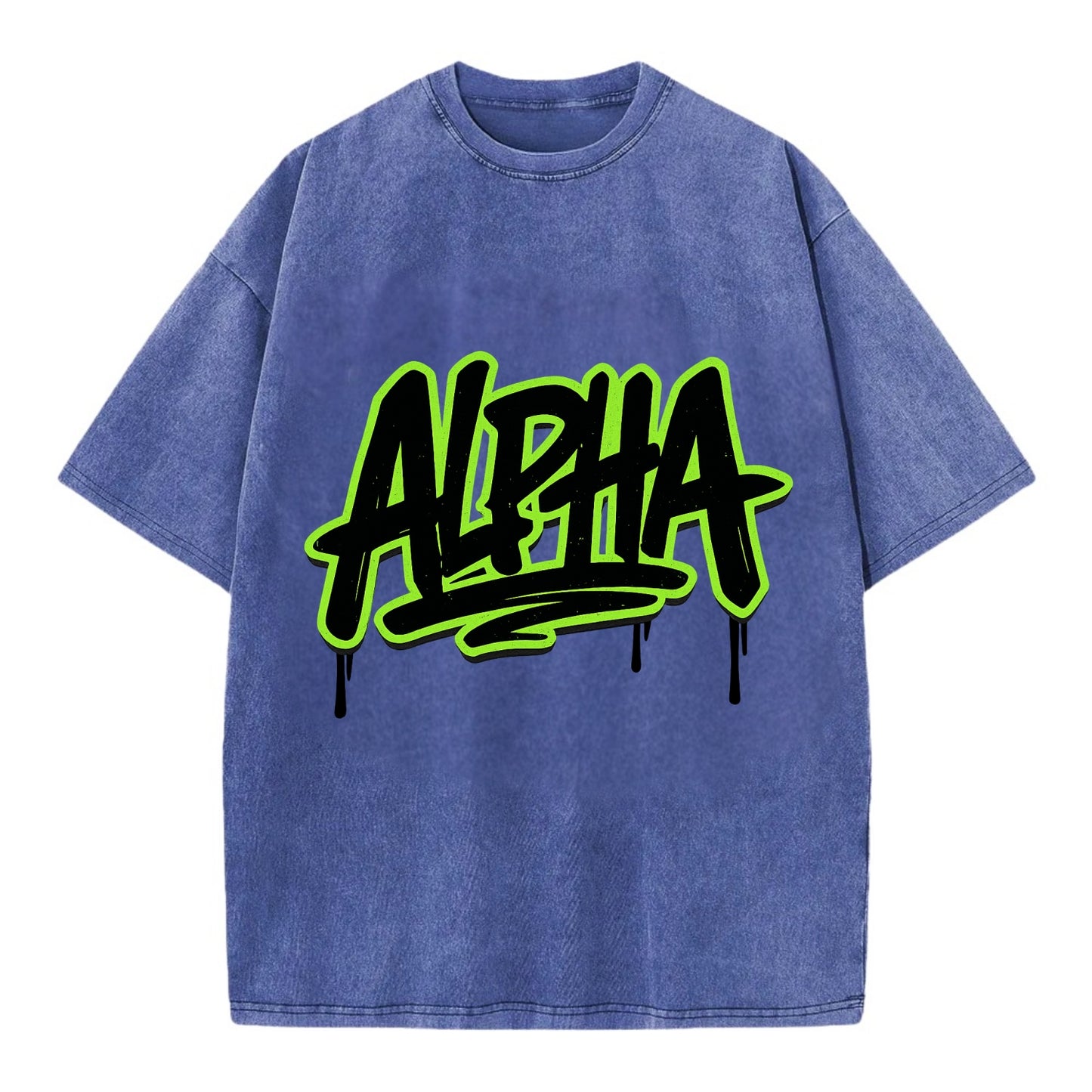 Bold typography design - "ALPHA" - leader of the pack - Vintage T-shirt - Blue