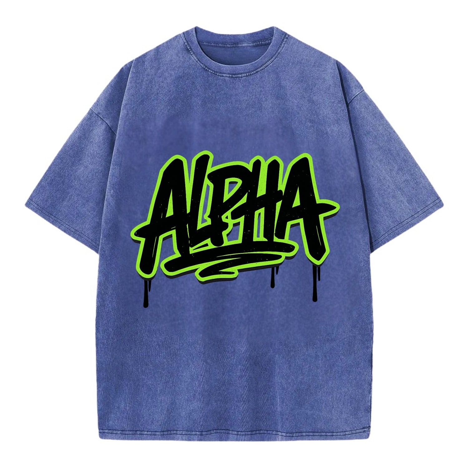 Bold typography design - "ALPHA" - leader of the pack - Vintage T-shirt - Blue
