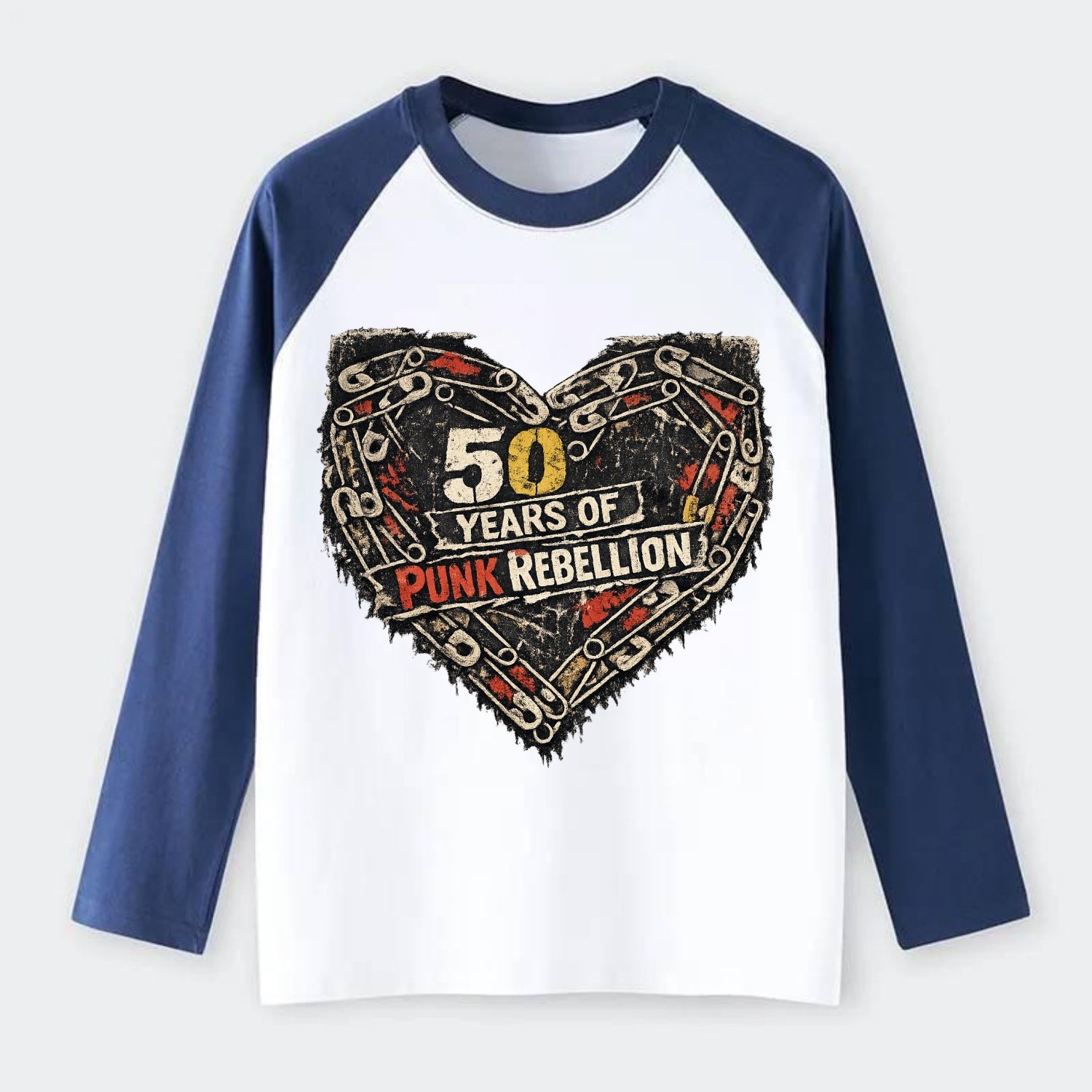 SAFETY PIN LOVE | Heart made of safety pins | Punk romance | DIY - Raglan Long Sleeve T-Shirt - Blue