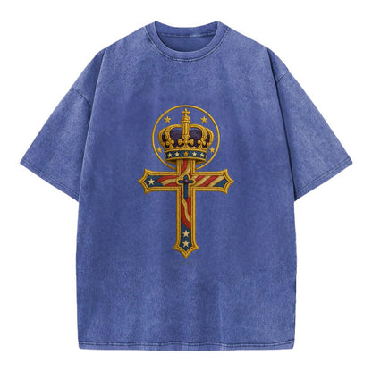 Cross and Crown  - Vintage T-shirt - Blue