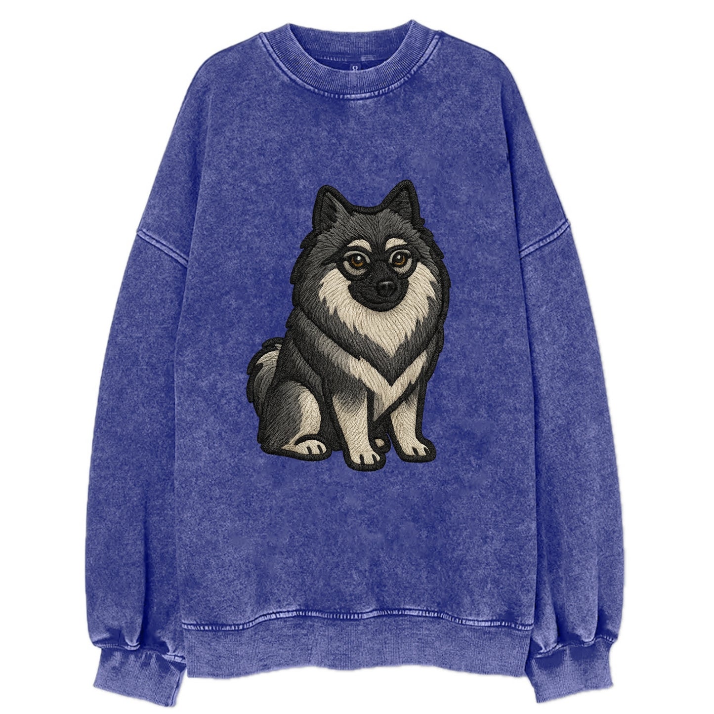Keeshond - Gray and black spectacles embroidered design - Vintage Sweatshirt - Blue