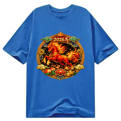 FIRE HORSE | Flaming mane and tail horse | Blazing orange and red colors | - Classic T-shirt - Blue