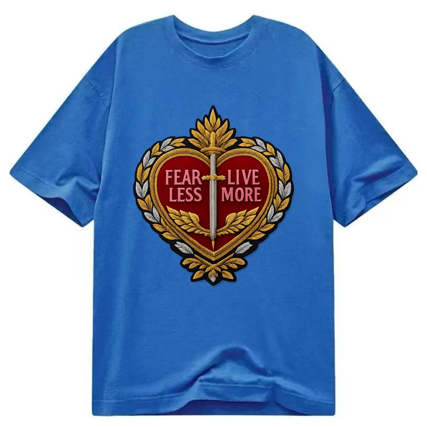FEAR LESS LIVE MORE - heart with text in red , courage - Classic T-shirt - Blue