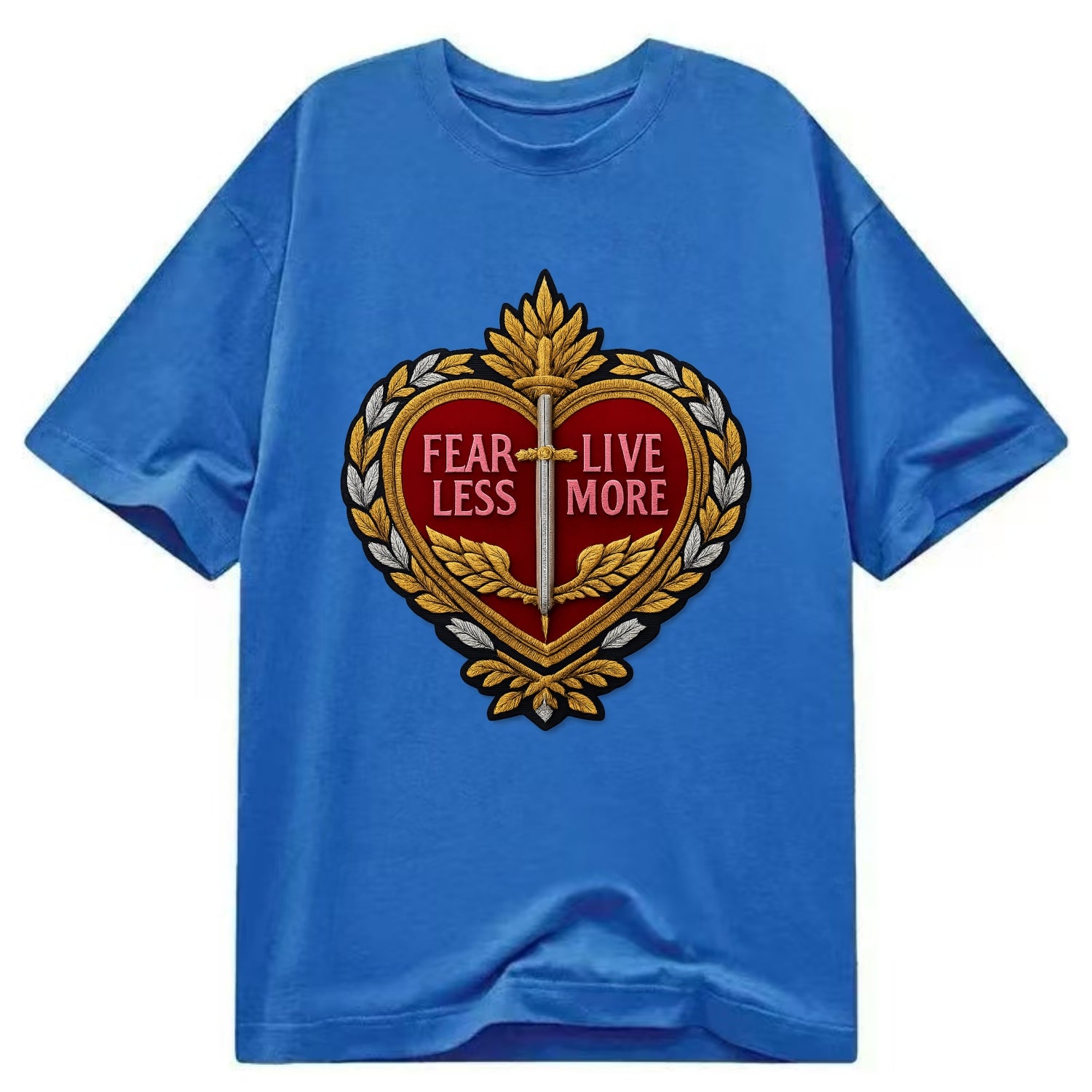 FEAR LESS LIVE MORE - heart with text in red , courage - Classic T-shirt - Blue