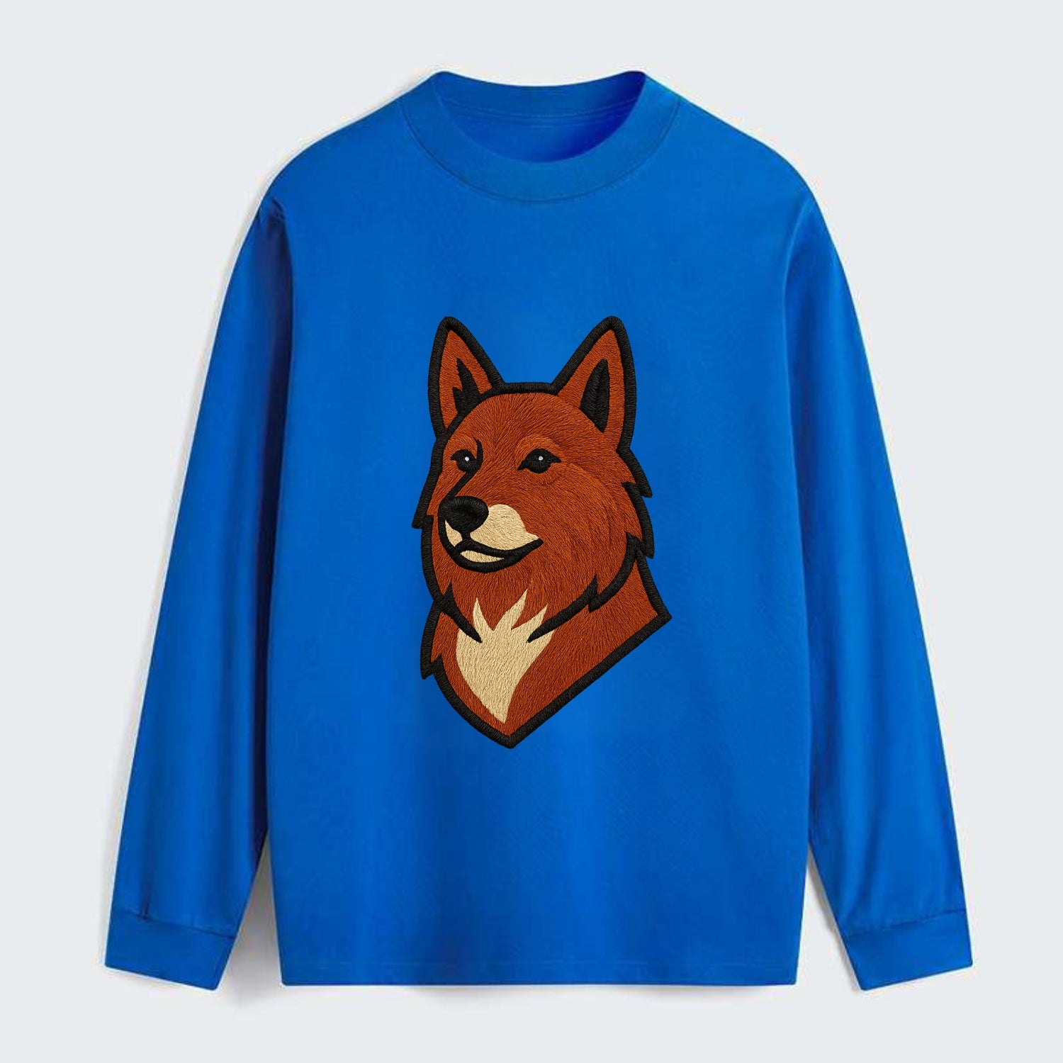 Finnish Spitz - Fox-red pointed ears embroidered pose - Classic Long Sleeve Shirt - Blue