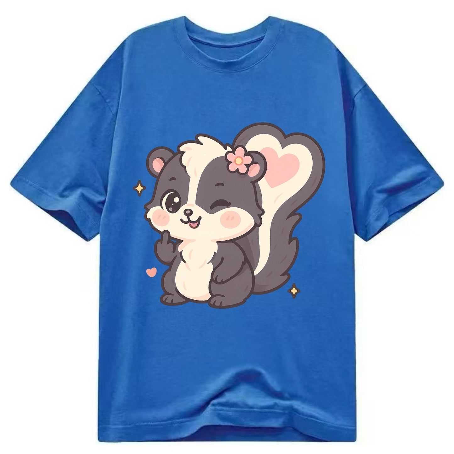 fluffy skunk with heart-shaped tail pattern, one paw up showing sass - Classic T-shirt - Blue