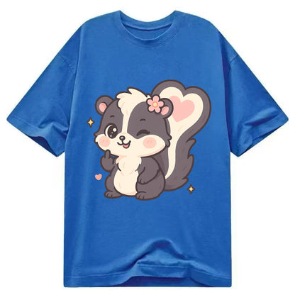 fluffy skunk with heart-shaped tail pattern, one paw up showing sass - Classic T-shirt - Blue