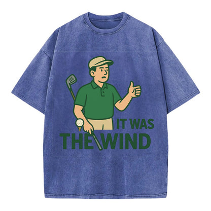 Golfer blaming the wind with hair perfectly still - "It Was the Wind" - classic - Vintage T-shirt - Blue