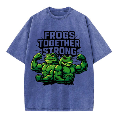 Frogs Together Strong - Vintage T-shirt - Blue