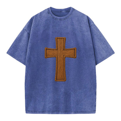 Carved Cross  - Vintage T-shirt - Blue