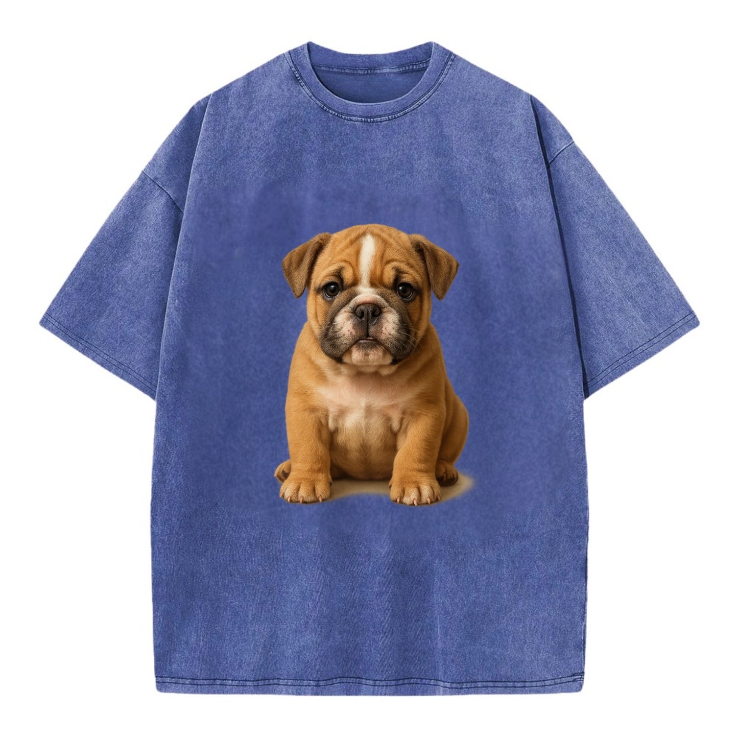 Baby Bulldog Puppy - wrinkly face, underbite, stocky body, gentle eyes, - Vintage T-shirt - Blue