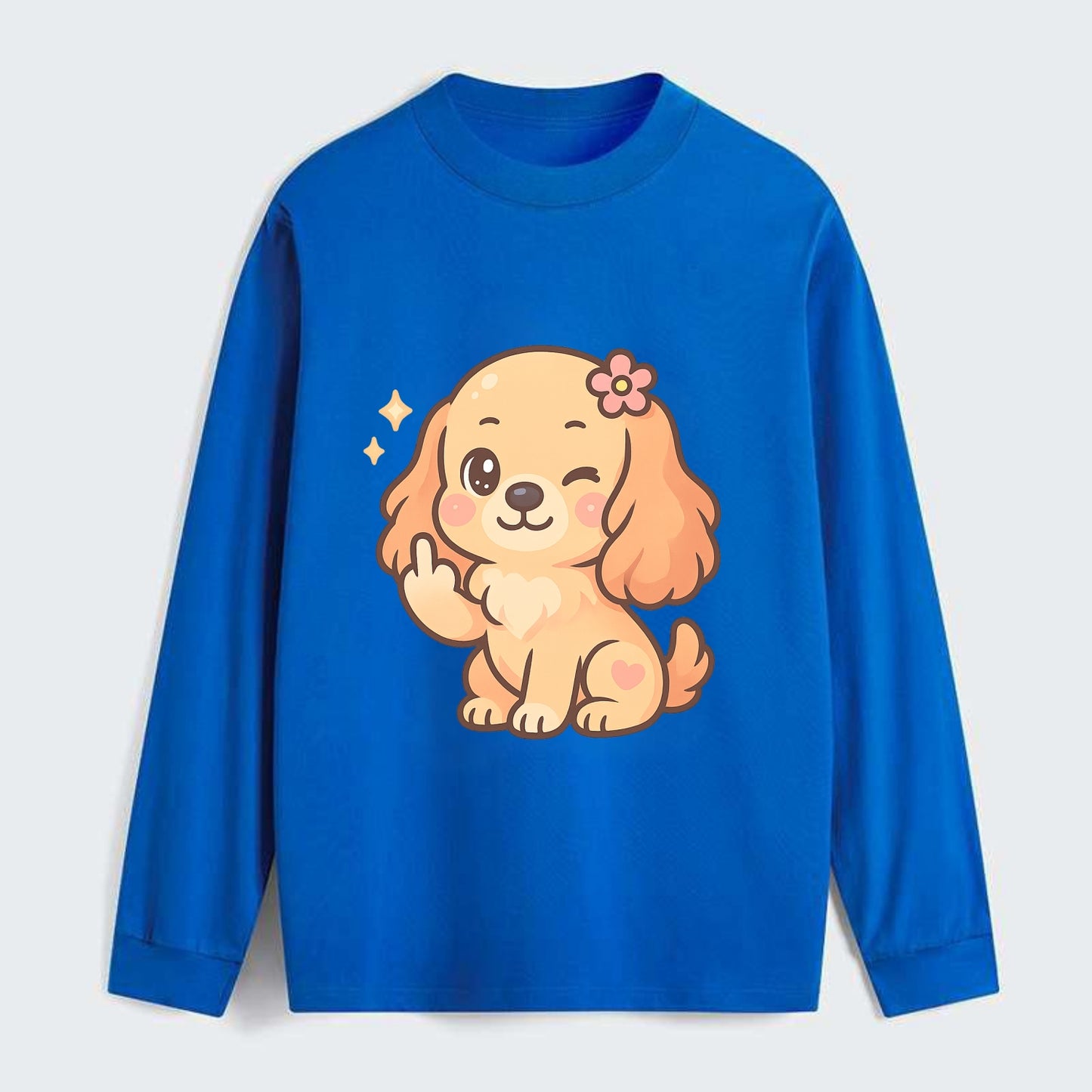 Cocker Spaniel with long wavy ears, gentle face, paw flipping off - Classic Long Sleeve Shirt - Blue