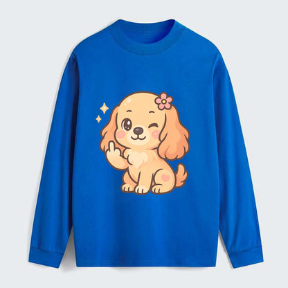 Cocker Spaniel with long wavy ears, gentle face, paw flipping off - Classic Long Sleeve Shirt - Blue