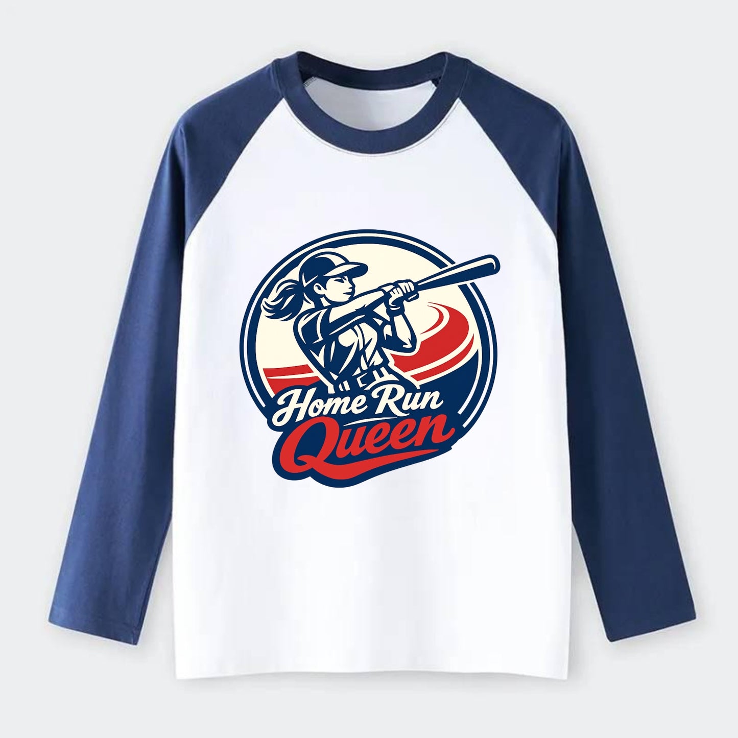 Feminine Power at Bat - Raglan Long Sleeve T-Shirt - Blue