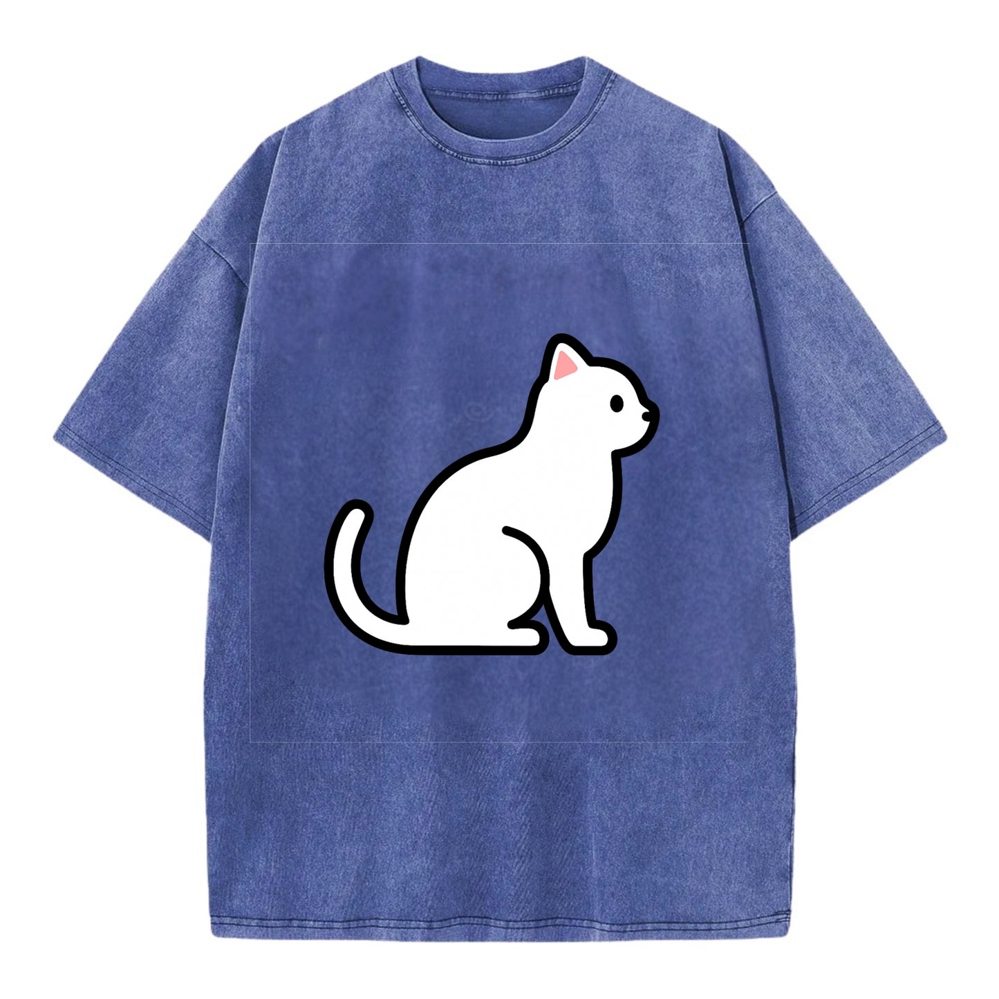 Domestic Shorthair - White classic flat side profile - Vintage T-shirt - Blue