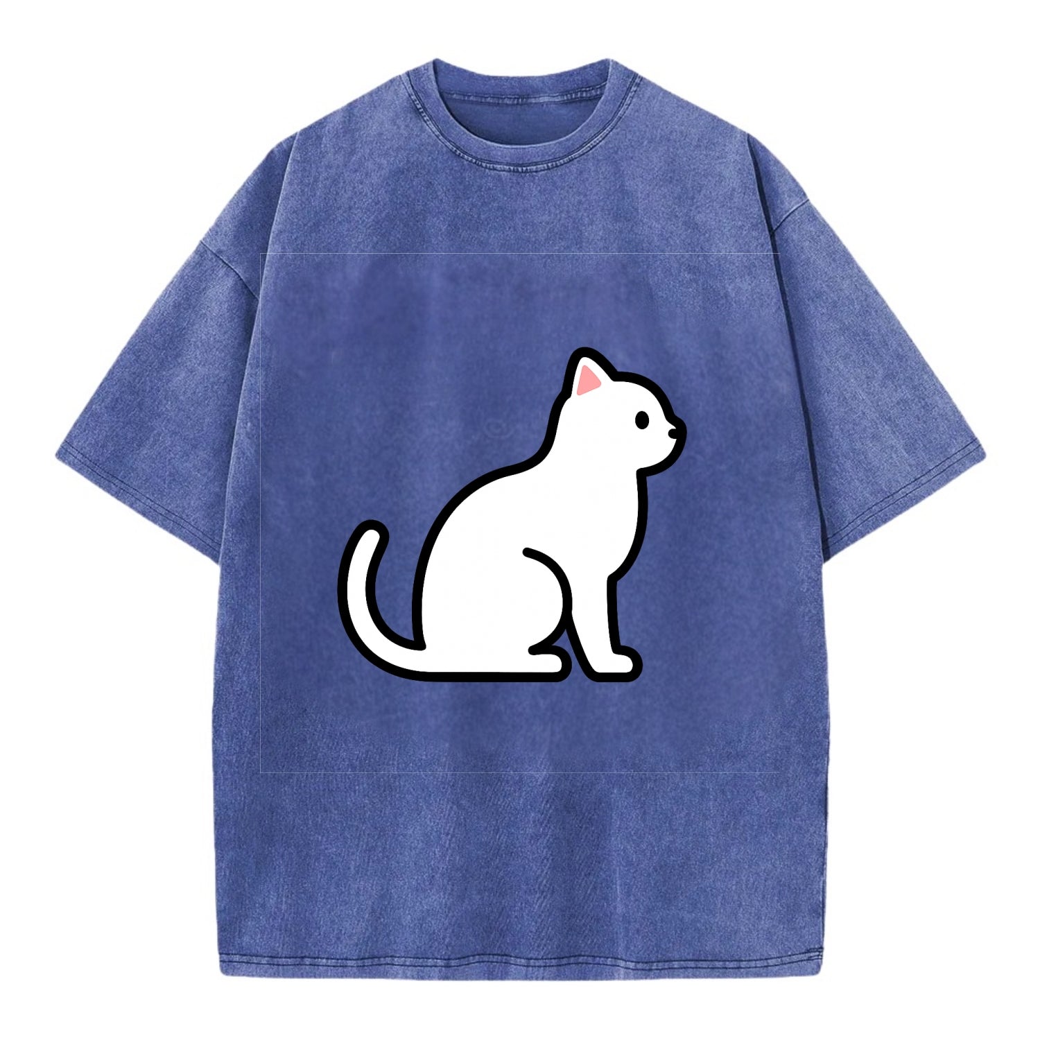Domestic Shorthair - White classic flat side profile - Vintage T-shirt - Blue