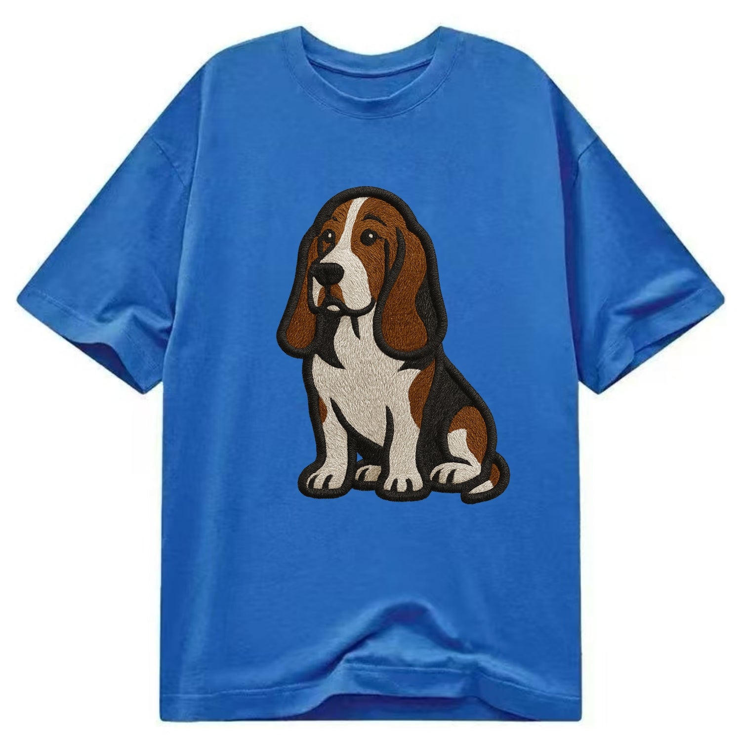 Basset Hound - Tri-color embroidered sit Classic T-shirt - Blue