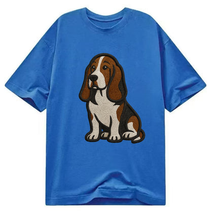Basset Hound - Tri-color embroidered sit Classic T-shirt - Blue