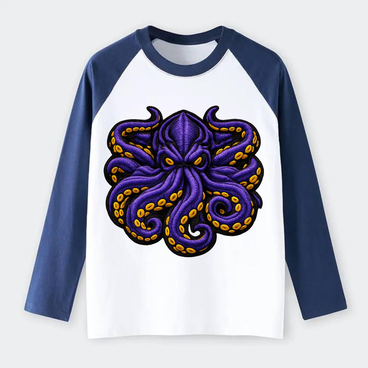 KRAKEN TENTACLES - sea monster in purple and black , deep sea - Raglan Long Sleeve T-Shirt - Blue