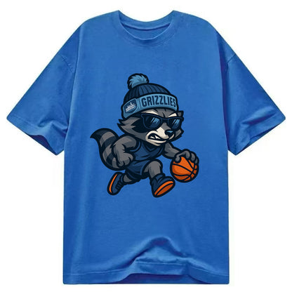 Memphis Raccoon wearing Grizzlies beanie with riverboat patch and wayfarer - Classic T-shirt - Blue