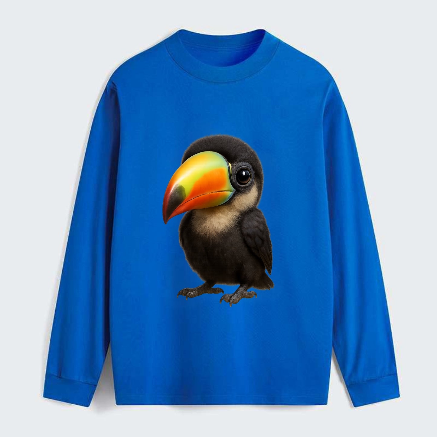 Baby Toucan - oversized colorful beak, black feathers, bright eyes, - Classic Long Sleeve Shirt - Blue