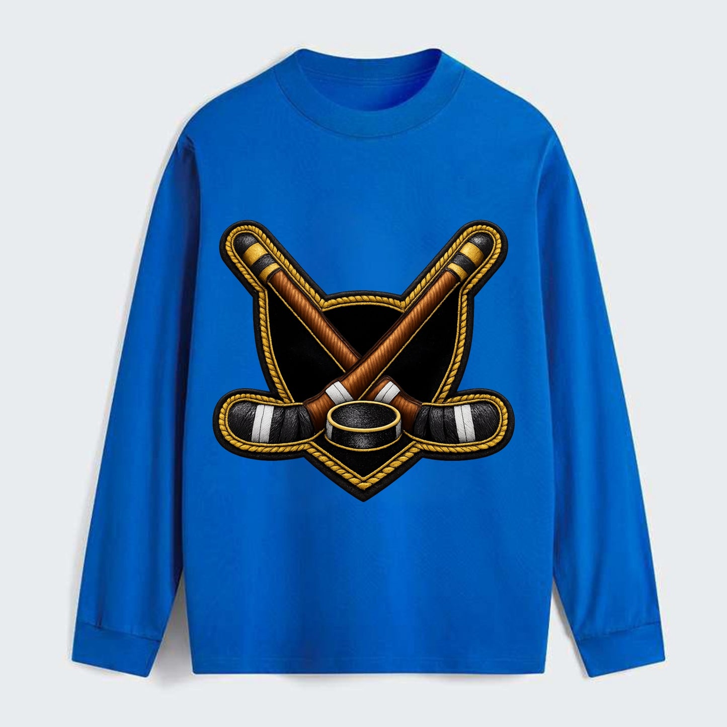 Embroidered patch design - HOCKEY CROSSED STICKS - ice hockey sticks - Classic Long Sleeve Shirt - Blue