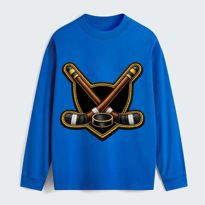 Embroidered patch design - HOCKEY CROSSED STICKS - ice hockey sticks - Classic Long Sleeve Shirt - Blue