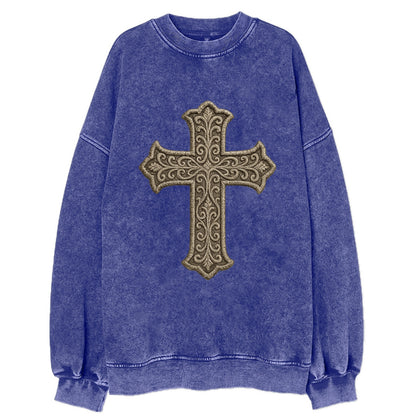 Filigree Cross  - Vintage Sweatshirt - Blue