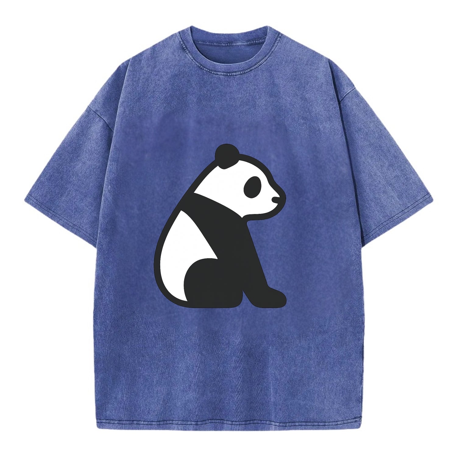 Panda - Black and white sitting pose flat side profile - Vintage T-shirt - Blue