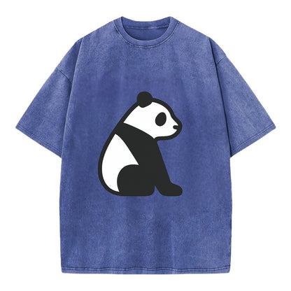 Panda - Black and white sitting pose flat side profile - Vintage T-shirt - Blue