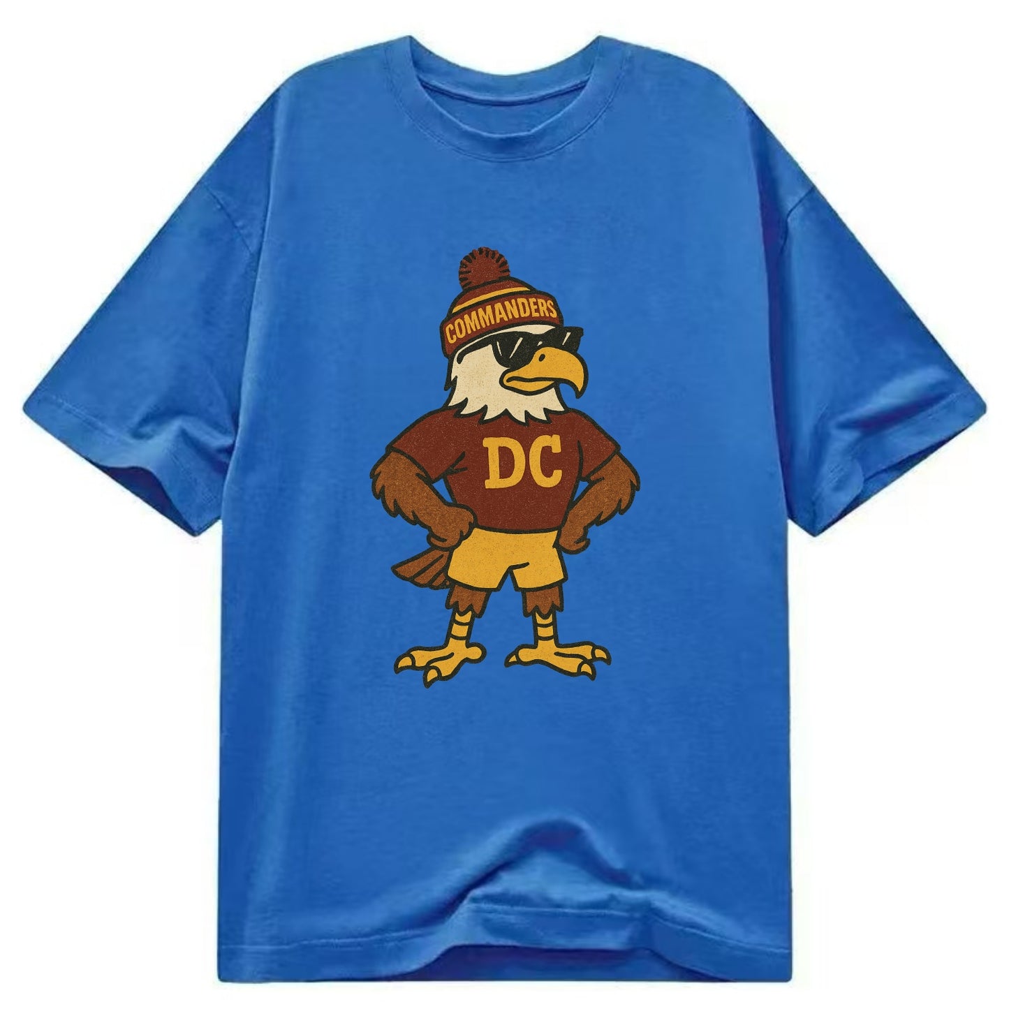 DC Eagle wearing Commanders burgundy and gold beanie with pom pom and wayfarer - Classic T-shirt - Blue