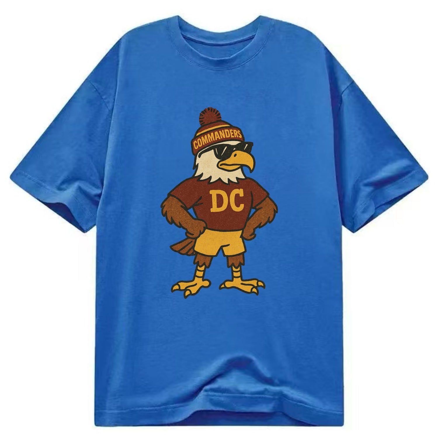 DC Eagle wearing Commanders burgundy and gold beanie with pom pom and wayfarer - Classic T-shirt - Blue