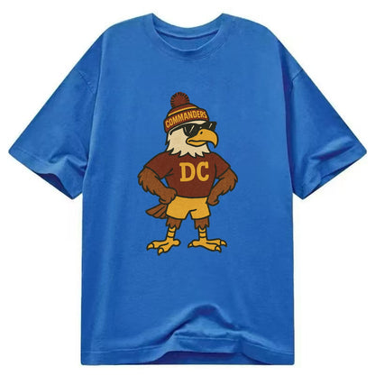DC Eagle wearing Commanders burgundy and gold beanie with pom pom and wayfarer - Classic T-shirt - Blue