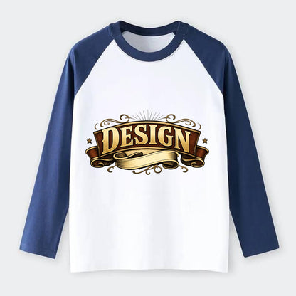 Bold typography design - "DESIGN" - intentional creation, aesthetic - Raglan Long Sleeve T-Shirt - Blue