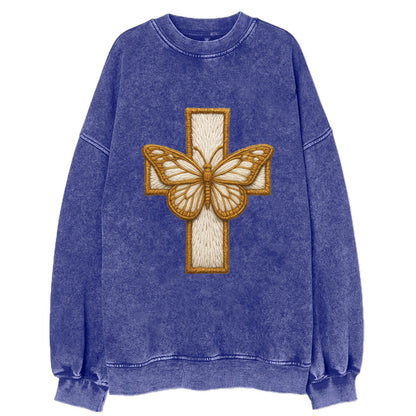 Resurrection Cross  - Vintage Sweatshirt - Blue