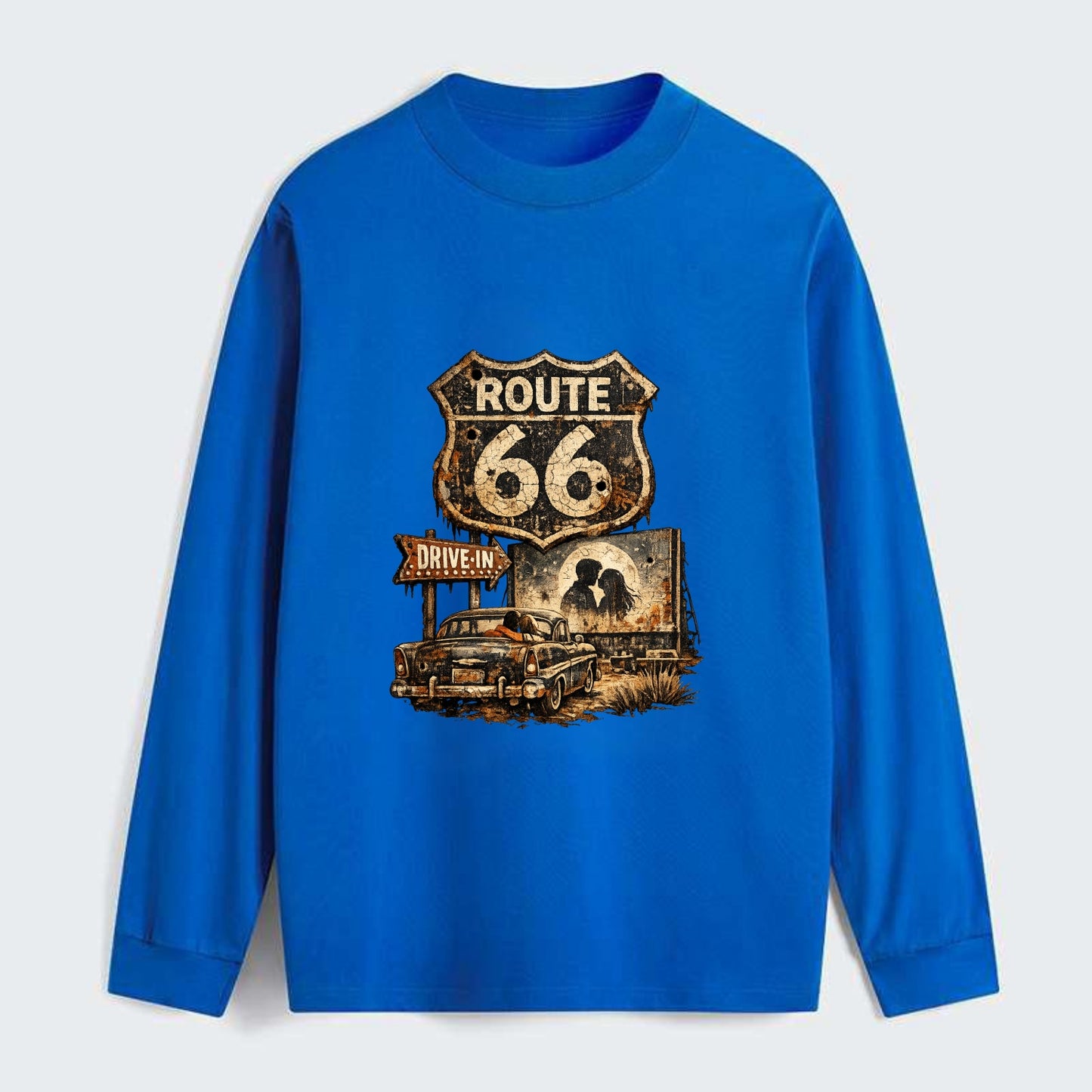 DRIVE-IN | Classic car at drive-in theater | Movie night romance | - Classic Long Sleeve Shirt - Blue