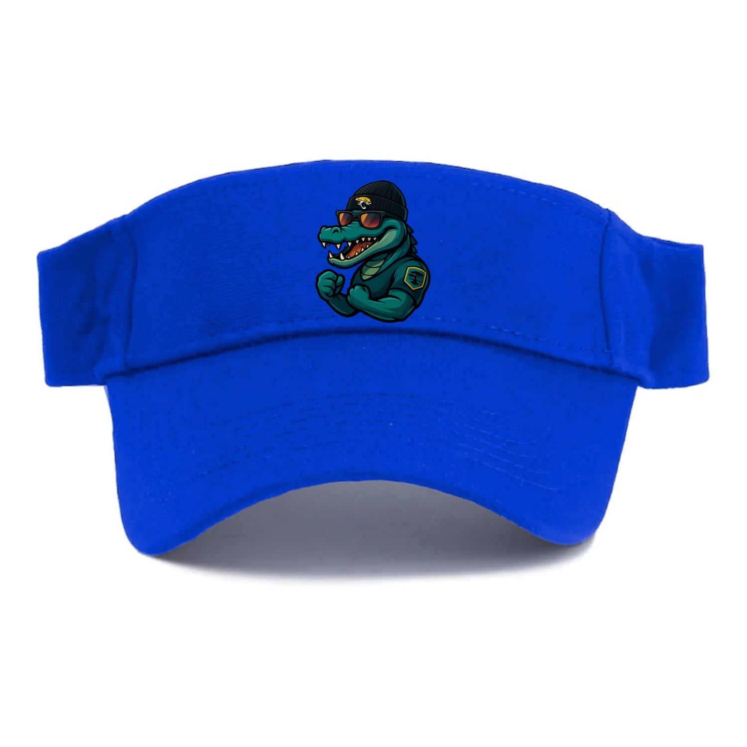 Jacksonville Alligator wearing Jaguars beanie with swamp patch and wayfarer sunglasses - Visor - Blue