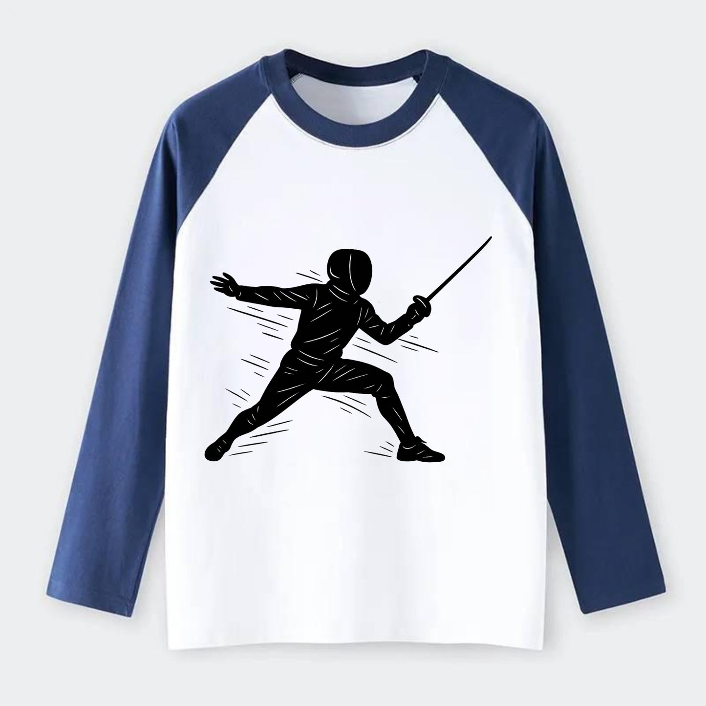 Fencer lunging attack position - Raglan Long Sleeve T-Shirt - Blue