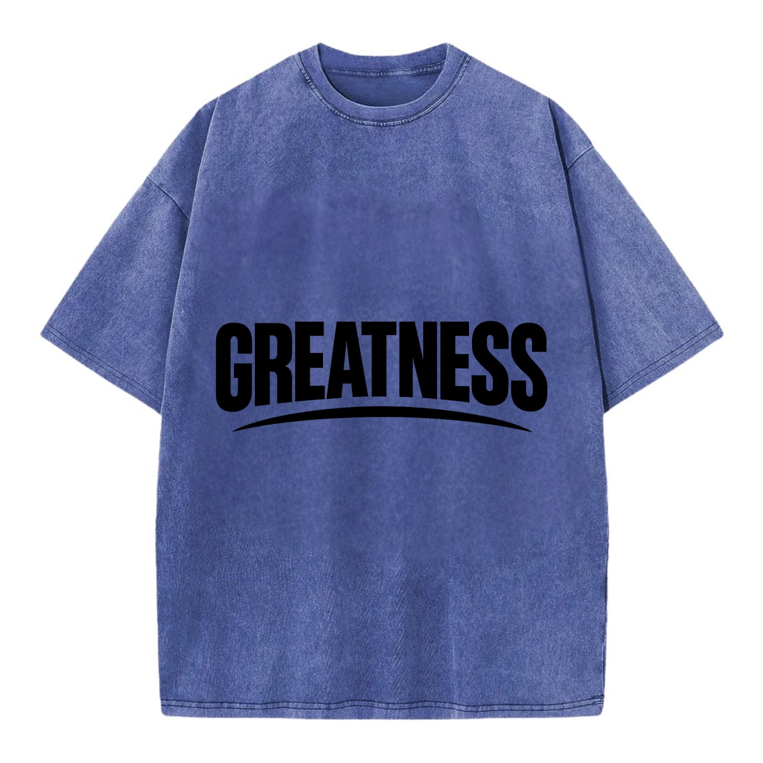 Bold typography design - "GREATNESS" - achieving excellence, reaching potential - Vintage T-shirt - Blue