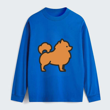 Pomeranian - Orange fluffy flat side profile - Classic Long Sleeve Shirt - Blue