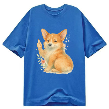 Corgi short legs and fluffy butt, one stubby paw up with sass - Classic T-shirt - Blue
