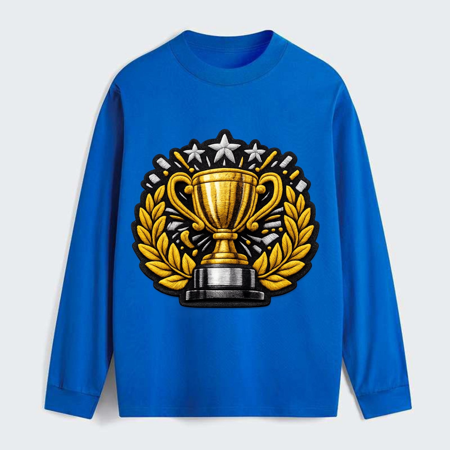 Embroidered patch design - CHAMPIONSHIP TROPHY - golden trophy cup with - Classic Long Sleeve Shirt - Blue