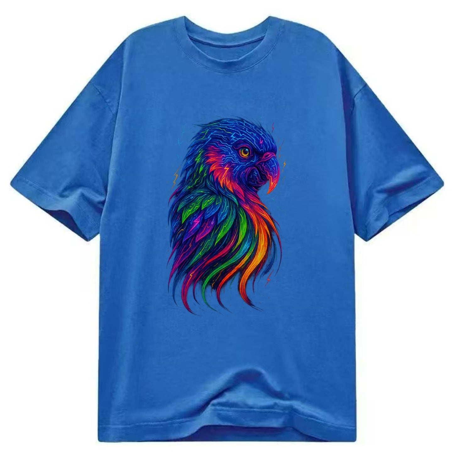 Vibrant parrot with feathers flowing into tropical rainbow streams, every color - Classic T-shirt - Blue