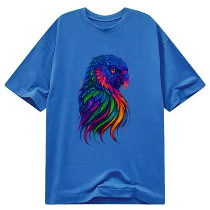Vibrant parrot with feathers flowing into tropical rainbow streams, every color - Classic T-shirt - Blue