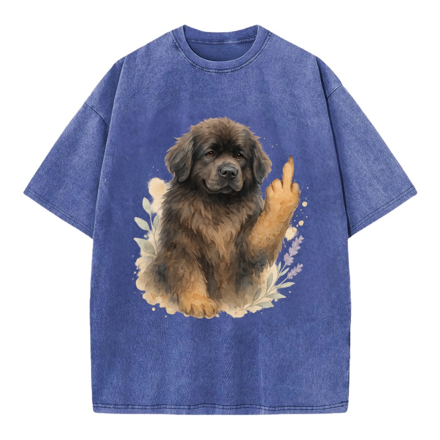 Newfoundland fluffy bear-like with webbed paws, massive gentle paw up - Vintage T-shirt - Blue