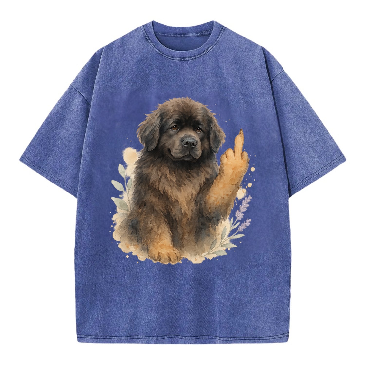 Newfoundland fluffy bear-like with webbed paws, massive gentle paw up - Vintage T-shirt - Blue