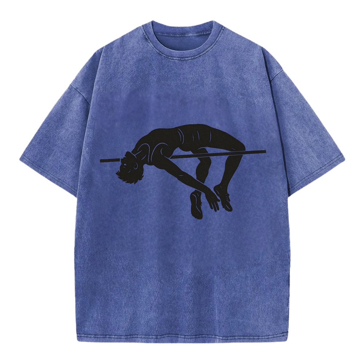 High jumper arching over bar - Vintage T-shirt - Blue