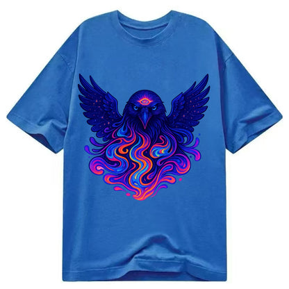 Mysterious raven with feathers showing future visions in neon colors, wings - Classic T-shirt - Blue