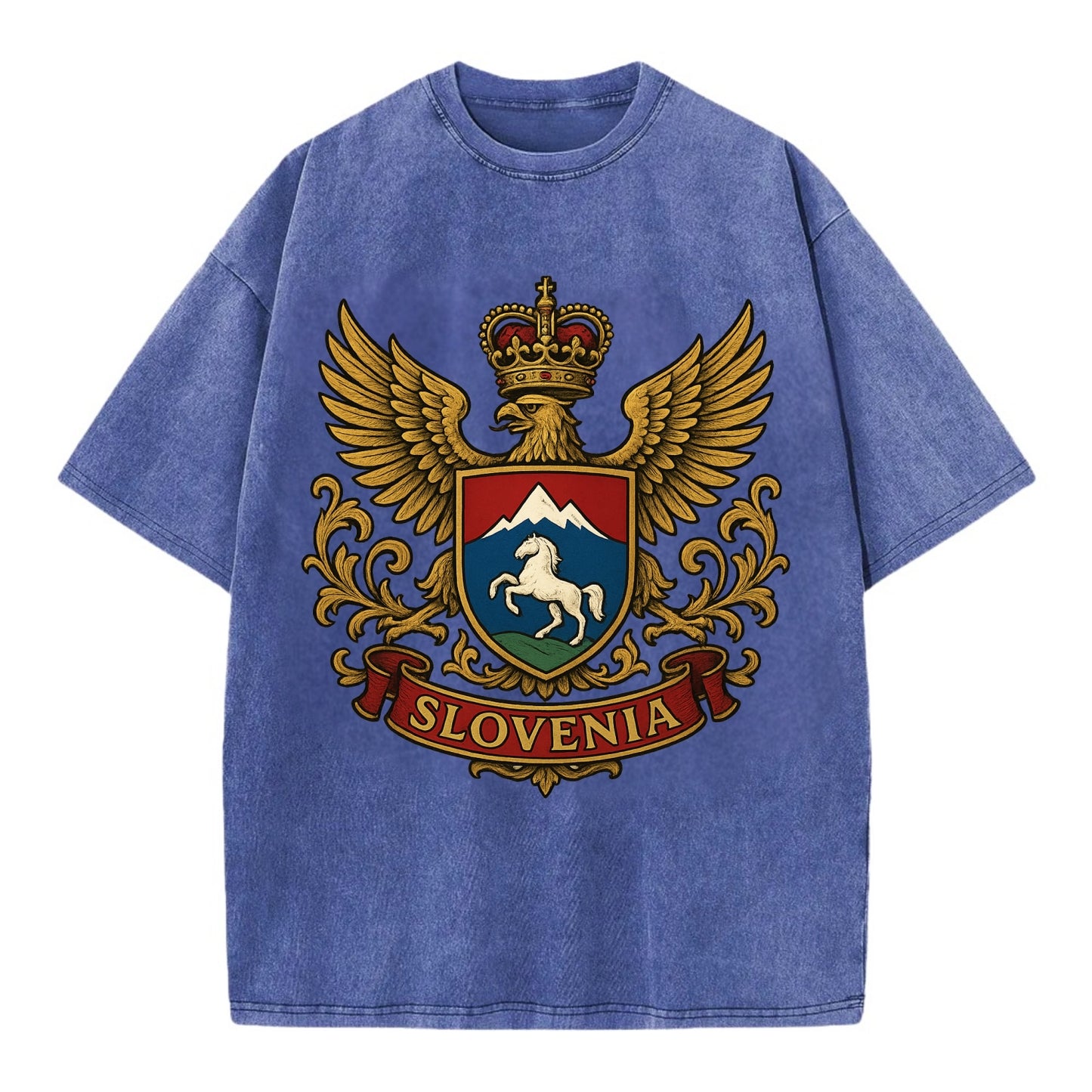 Slovenia Heritage Badge  - Vintage T-shirt - Blue
