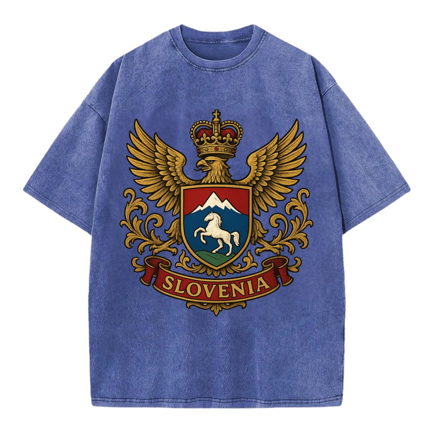Slovenia Heritage Badge  - Vintage T-shirt - Blue